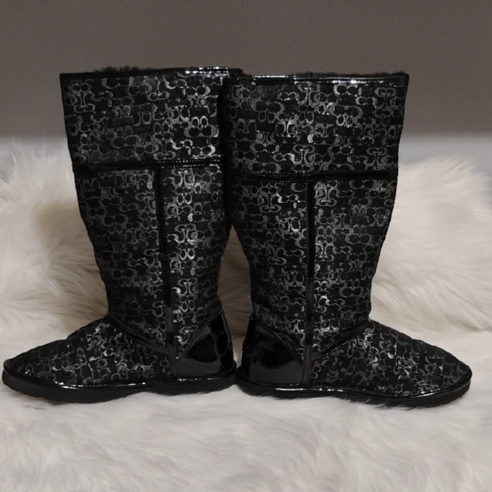 (X2) SALE! Coach Nikole Stylish CC Monogram Black Patterned Women's Boots Sz.7
